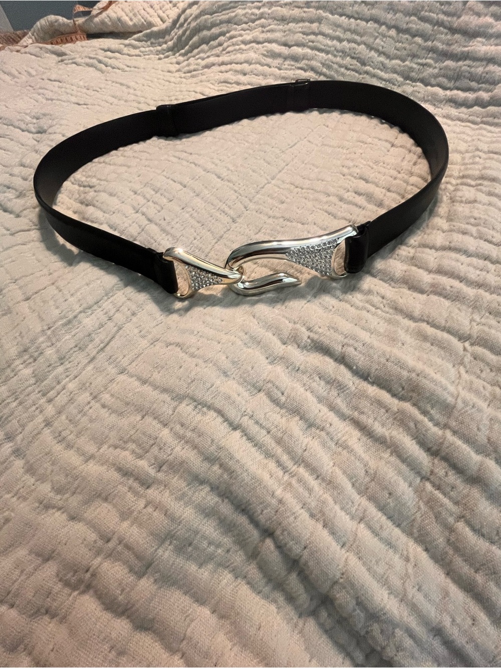 Chico's Black leather Belt with Silver Decorative Hook M/L